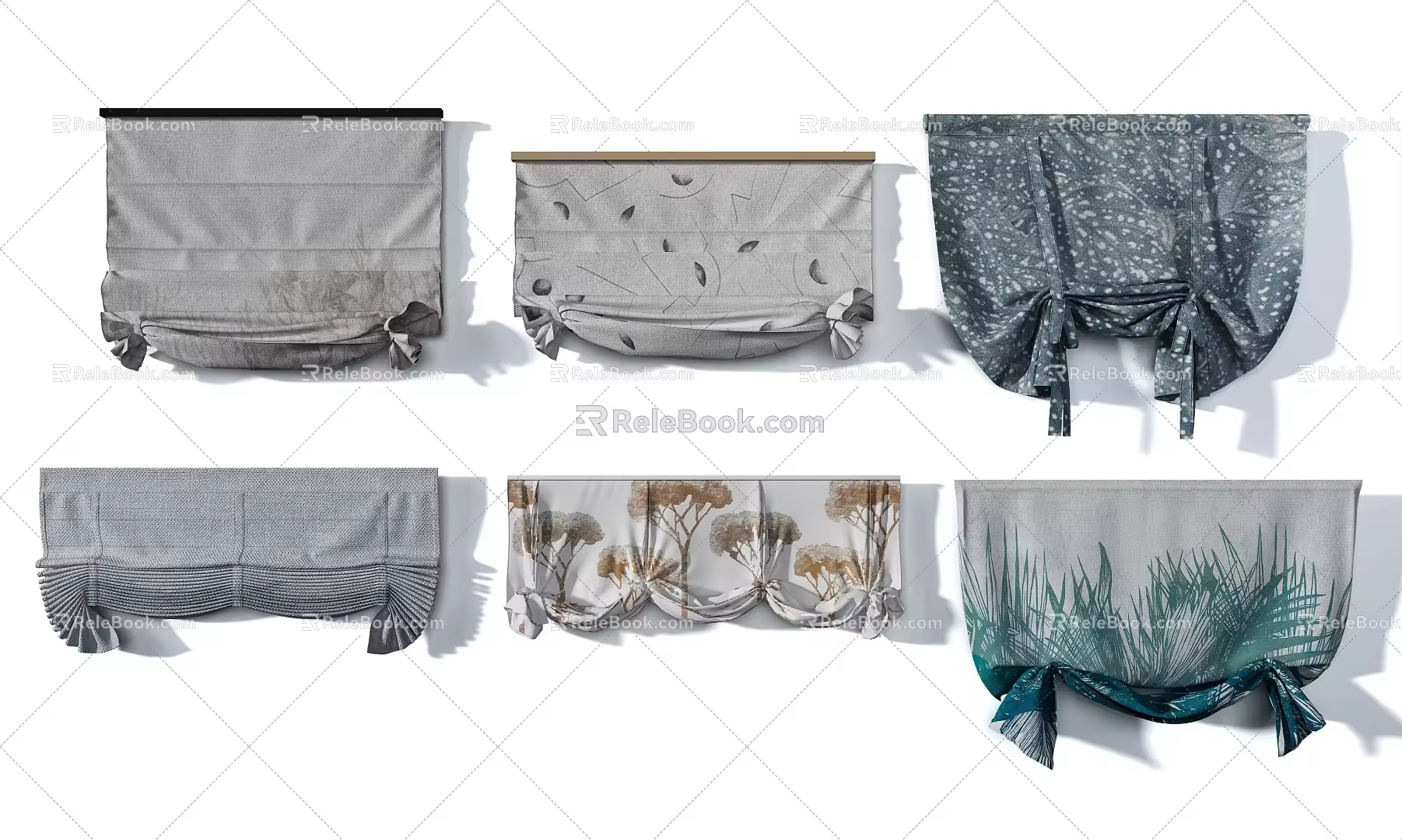 Advanced gray imported art pattern Roman curtain combination 3d model