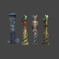 Decorative Pillars With Twisted Patterns Gemstones And Intricate Carvings Design 3d model