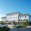 Modern Multi Storey Residential Building With Large Windows Landscaped Gardens And Parking Area