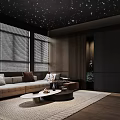 Modern Home Theater Interior With Starry Ceiling Large Screen Comfortable Sofa And Coffee Table 3d model