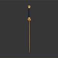 Golden Decorative Sword with Blue Hilt and Crown Pommel on Black Background