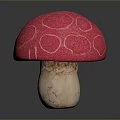 Ornamental Red Mushroom Plant with White Spots on Cap and Light Brown Stem