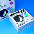 MOONCAKE Packaging Box White With Black Circle Design And Colorful Reflective Effect On Blue Background 3d model