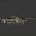 Detailed Military Tank Vehicle with Camouflage Pattern Gun Barrel and Tracks