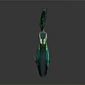 Vibrant Green And Blue Fish With Patterned Tail In Dark Background
