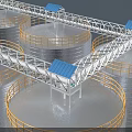 Multiple Large Industrial Storage Tanks With Metal Support Structures and Overhead Frames 3d model
