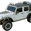 White Jeep Rubicon Off Road Vehicle With Roof Rack Roof Lights And Large Tires