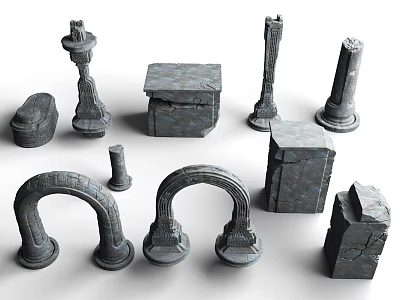 Classical Architectural Stone Elements With Intricate Carvings And Decorative Arches 3d model