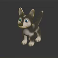 3D Modeled Husky Puppy With Blue Eyes Gray White Fur Standing On Black Background