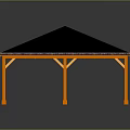Simple Outdoor Pavilion Structure With Orange Pillars And Brown Roof Design