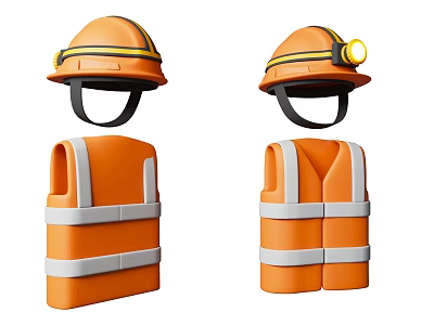 High Visibility Orange Safety Hats With Headlamp And Reflective Work Vests 3d model High Visibility Orange Safety Hats With Headlamp And Reflective Work Vests 3d model