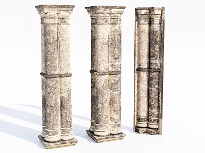 Three Classical Stone Pillars With Textured Surface And Decorative Details 3d model