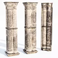 Three Classical Stone Pillars With Textured Surface And Decorative Details