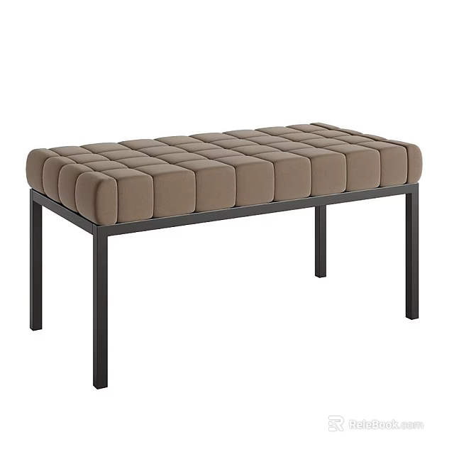 Tufted Upholstered Sofa Bench With Beige Fabric And Black Metal Legs Structure 3d model 