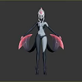 3D Designed Fantasy Humanoid Creature With White Blue Body And Pink Flowing Ribbons Head Ornament