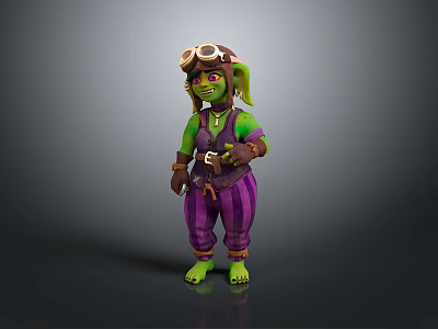Game and Movie Character With Green Skin Goggles Purple Striped Pants And Green Vest 3d model