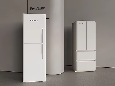 Modern White Fridge Freezers in Minimalist Interior With Sleek Design and Clean Lines 3d model