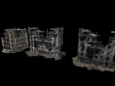 Ruined Building Components of Collapsed Structures with Broken Walls and Debris 3d model