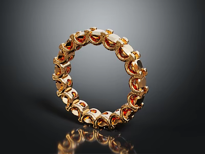 Elegant Golden Circular Bracelet Adorned With Red Gemstones And Intricate Design 3d model