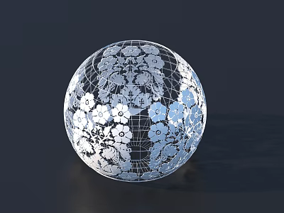 Transparent Glass Sphere Decorative Ornament Set With White Floral Grid Design 3d model