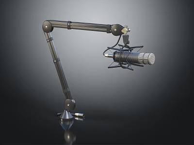 Modern Black Boom Arm Microphone Stand With Professional Microphone And Durable Design 3d model