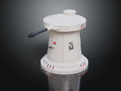 White Cylindrical Industrial Device With Black Handle And Red Indicator Lights On Base Structure 3d model