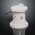 White Cylindrical Industrial Device With Black Handle And Red Indicator Lights On Base Structure