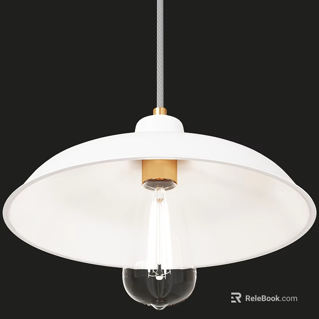 Modern Pendant Light With White Dome Shade Brass Accents And Clear Bulb Design 3d model 