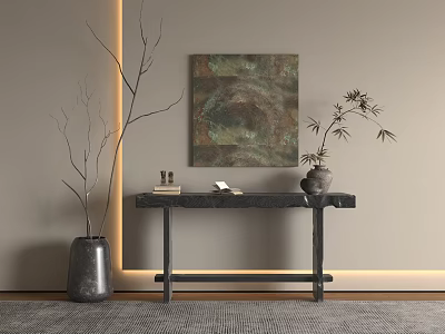 New Chinese Style Strip Case New Chinese Style Strip Case End View Cabinet Decorative Painting 3d model