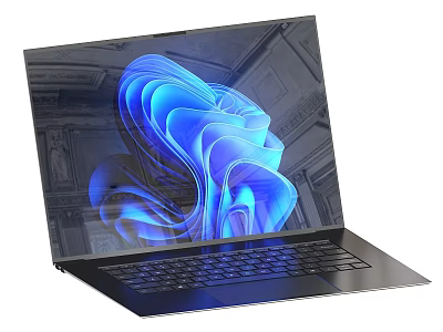 Modern Sleek Laptop With Vibrant Blue Abstract Display And Ultra Thin Body 3d model