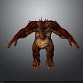 Fierce Red Horned Monster Character With Muscular Build Spiked Details 3D Model Design