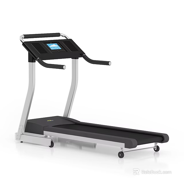 Modern Fitness Treadmill With Digital Display Screen And Black Silver Frame Design 3d model 