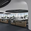 Modern Public Office Interior Design With Workstations Large Windows And Green Plants 3d model