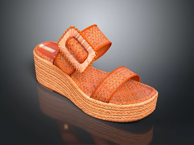 Orange Woven Platform Sandals With Double Straps And Square Buckle Design 3d model