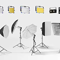 Professional Photography Studio Gear Including Lights Softboxes Reflectors And Tripods Setup