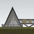 Triangular Roof Detached Villa With Large Glass Windows And Wooden Elements Surrounded By Trees 3d model