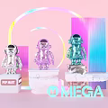 POP MART Colorful Robots Display With Rainbow Arc And Omega Text