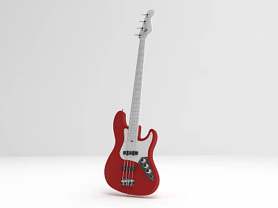 Red Electric Bass Guitar Music Instrument with Stylish Design for Music Enthusiasts 3d model