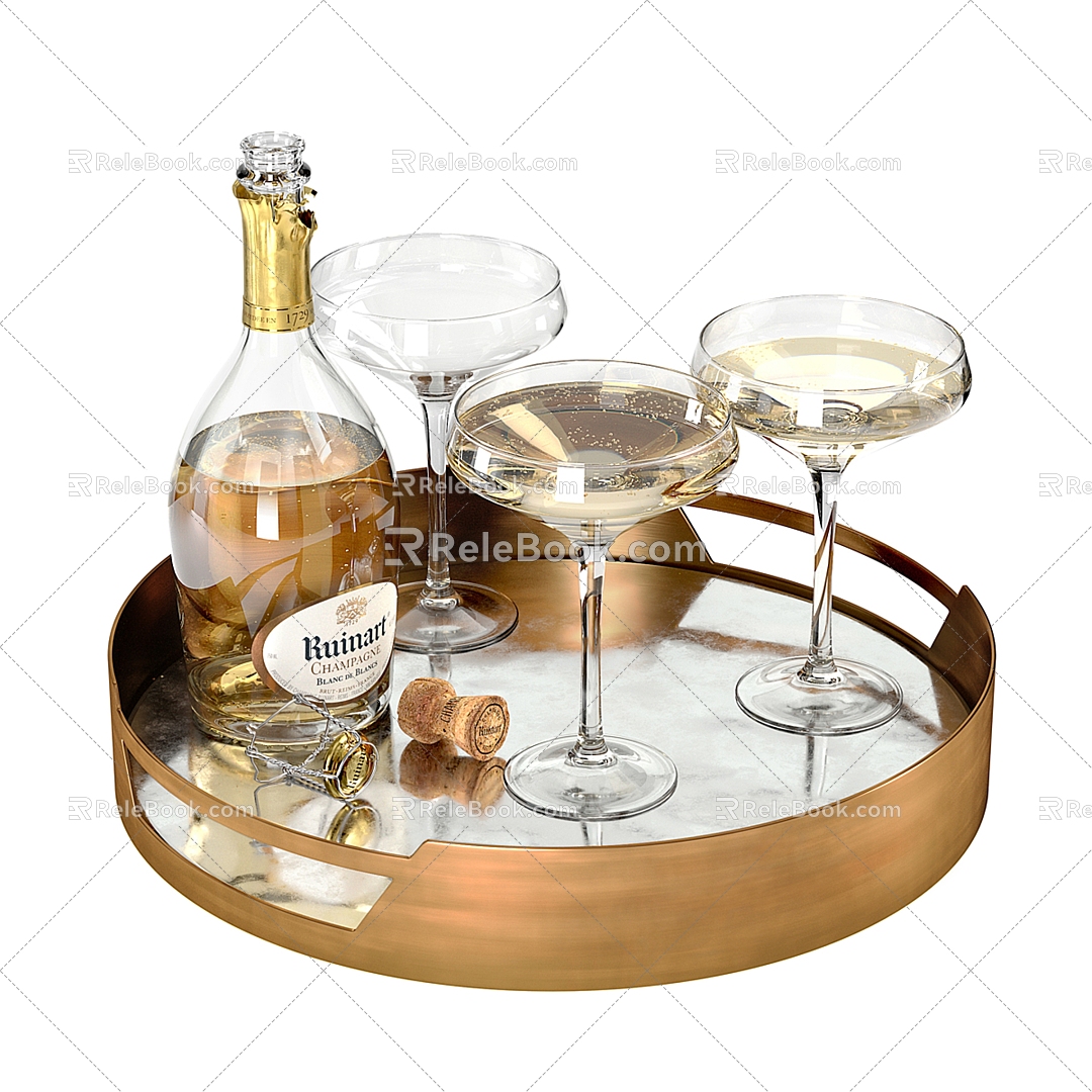 Modern Wine Glass Wine Bottle Wine 3d model