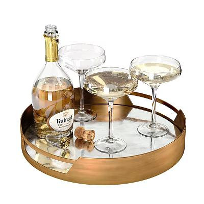 Ruinart Wine Bottle And Glasses On Metallic Tray With Cork 3d model Ruinart Wine Bottle And Glasses On Metallic Tray With Cork 3d model