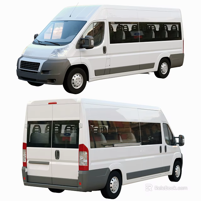 White Commercial Minibus With Multiple Passenger Seats Spacious Windows And Rear View 3d model 