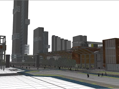 Modern Urban Architecture Scene With High Rise Buildings Plaza And Pedestrians 3d model