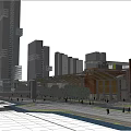 Modern Urban Architecture Scene With High Rise Buildings Plaza And Pedestrians
