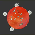 Red Round Table With Wine Bottles Cups And White Metal Leg Stools