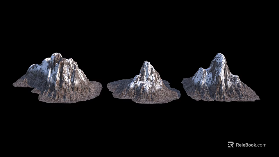 Scenic Snow Covered Mountain Landscape With Three Majestic Rocky Peaks 3d model 