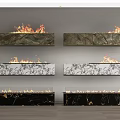 Wall Mounted Marble Fireplace Designs With Burning Flames In Modern Interior