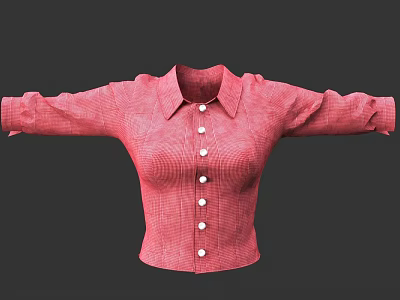 Red Collared Long Sleeve Shirt With Buttoned Front And Fitted Design 3d model