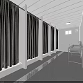 SPA Sauna Changing Room With Cubicles Gray Curtains White Walls Gray Carpet And Metal Sink