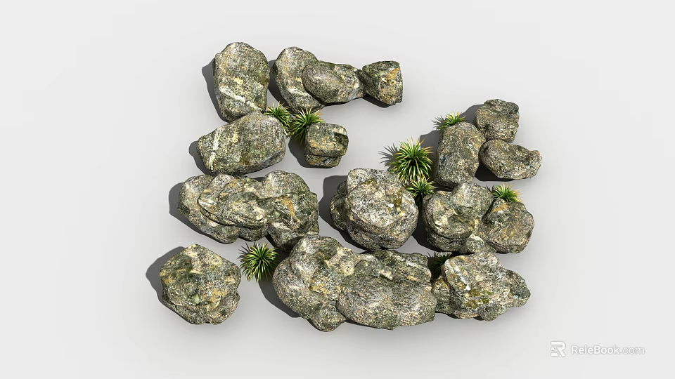 Natural Stone And Wood Decorative Elements For Rustic Home Garden Arrangement 3d model 