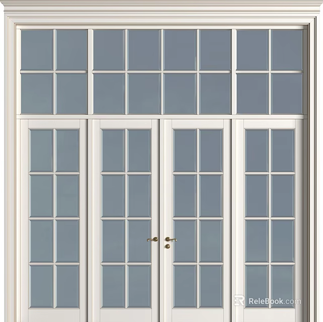 White Double Doors Featuring Glass Grid Panes And Smooth White Frames 3d model